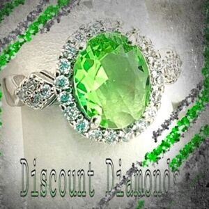 Peridot Cocktail Ring Wrapped with Clear White Zircon 14K White Gold 925 Silver